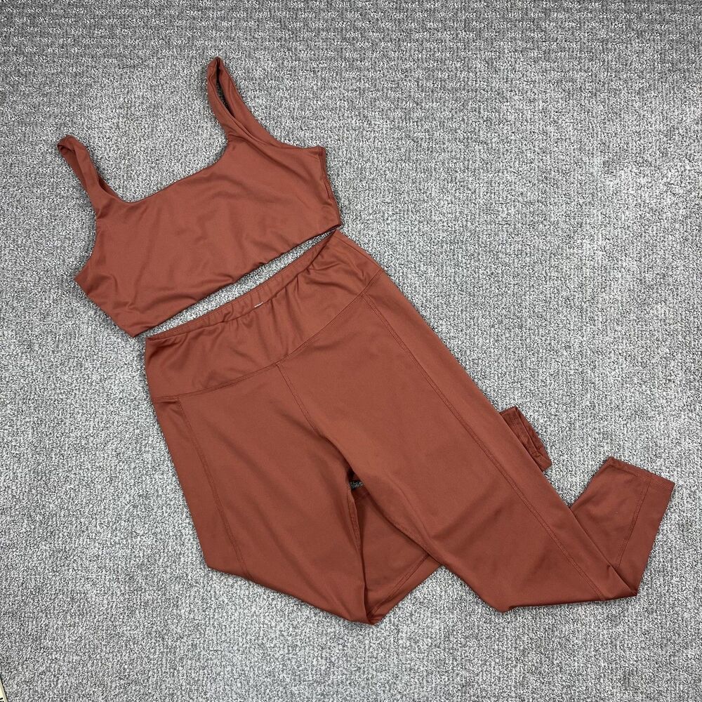 Madewell Activewear Set Womens XL Brown Leggings Sports Bra Yoga Gym Athleisure